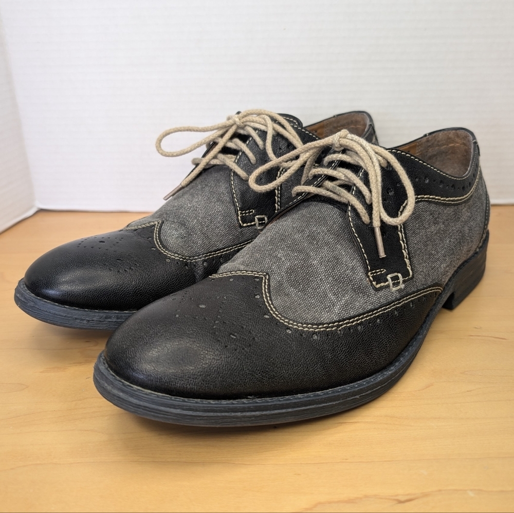 Clarks Collection Delsin Wingtip Brogue Oxford Mens US 11 Black Gray Leather